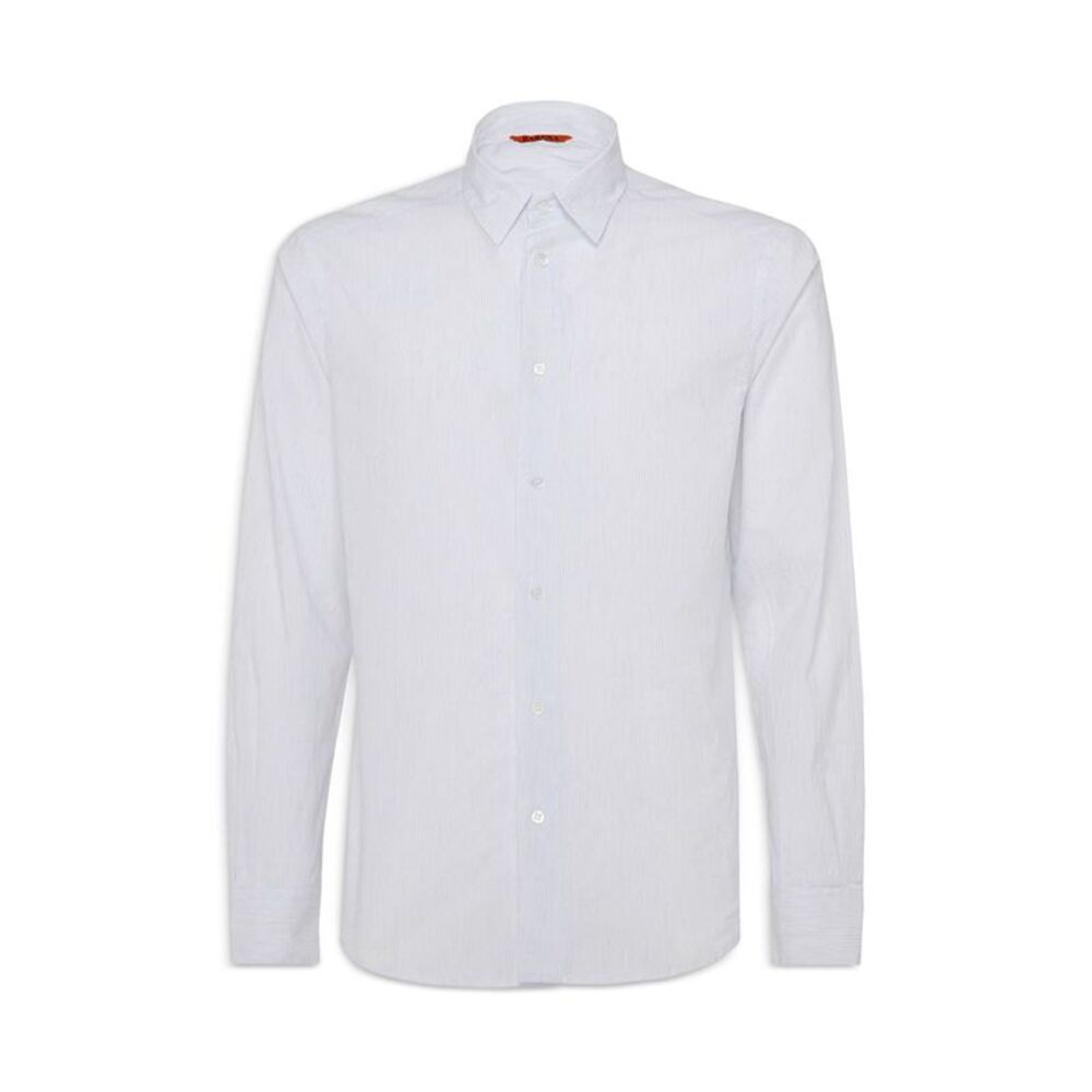 BARIANO Mens White Pinstripe Collared Slim Fit Cotton Blend Dress Shirt 48